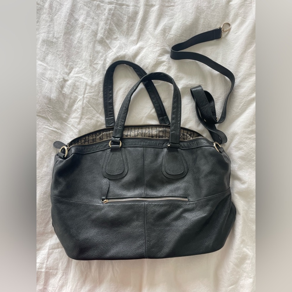 Genuine Black Leather Tote Bag Crossbody Strap
